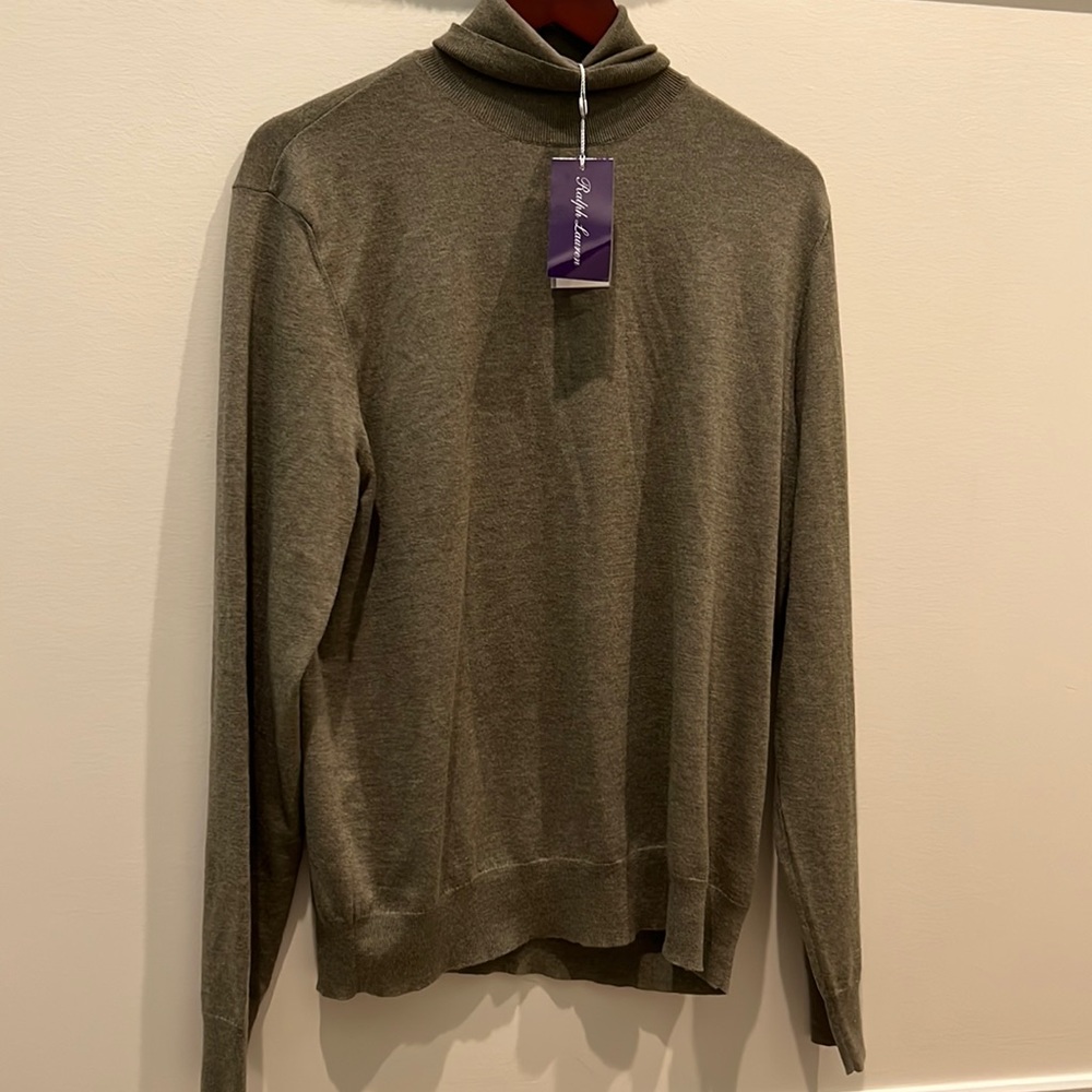 Purple tag Ralph Lauren -cashmere turtle neck- XL - dark sage color-New with tag